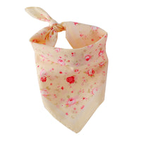 HKM-3514557 Cotton Triangle Scarf with Rose Flower Design - Pink & Beige, Adjustable Neck Size 24-46CM