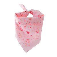 HKM-3514557 Cotton Triangle Scarf with Rose Flower Design - Pink & Beige, Adjustable Neck Size 24-46CM