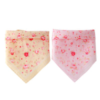 HKM-3514557 Cotton Triangle Scarf with Rose Flower Design - Pink & Beige, Adjustable Neck Size 24-46CM