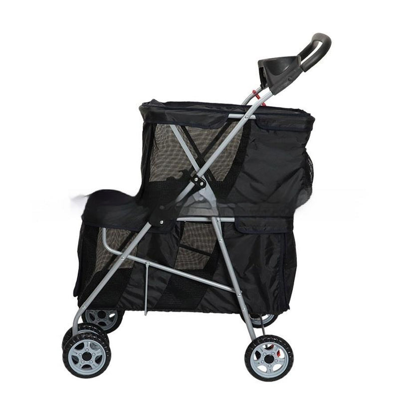 HKM-351507 Lightweight Folding Pet Stroller in Black and Pink for Comfortable Outdoor Use