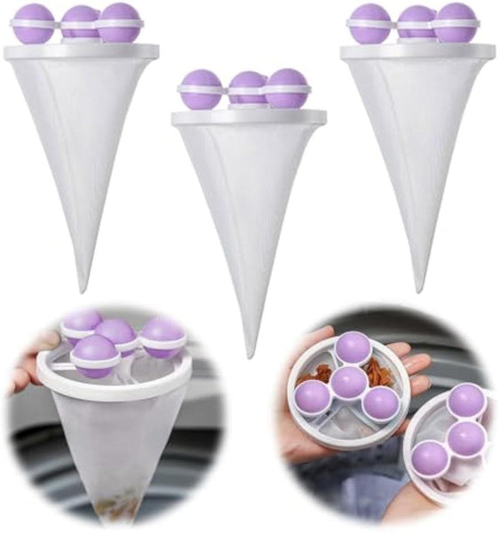 HKM-351699 3-Pack Reusable Floating Hair Filtering Mesh Bags for Washing Machine - Efficient Pet Hair and Lint Remover Tool