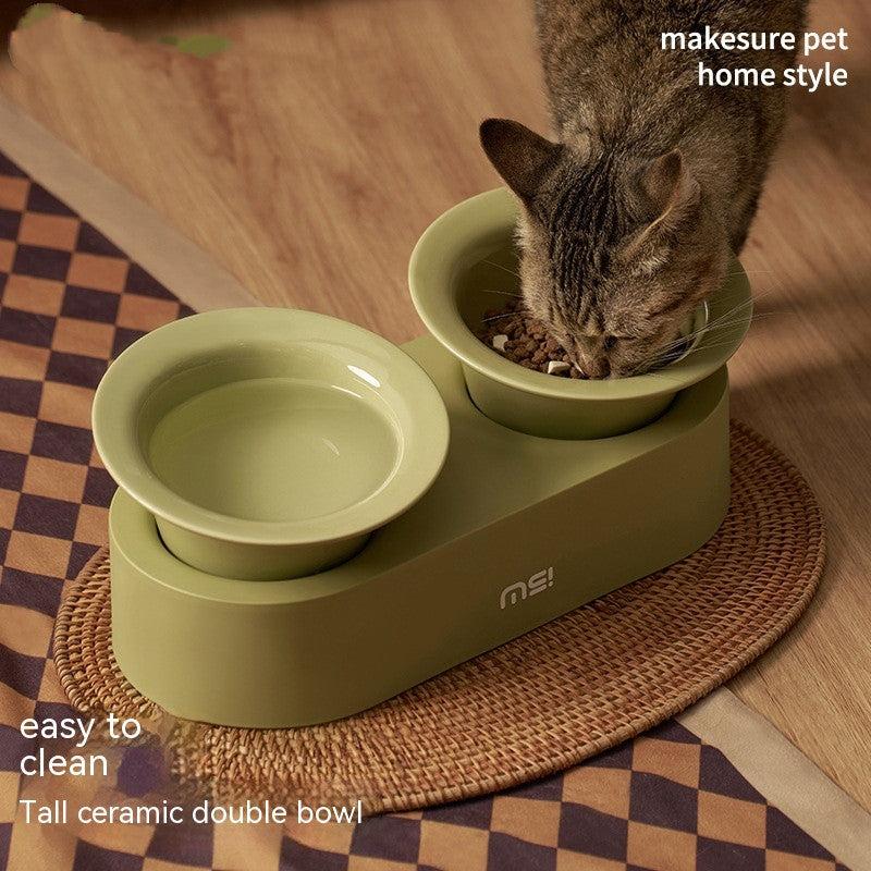 HKM-351699 Ceramic Double Bowl Set for Cats and Dogs in Stylish Colors