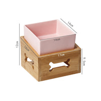 HKM-3517117 Double Ceramic Dog Food Bowl with Wooden Base ¨C 900 ml Capacity for Enhanced Feeding Comfort