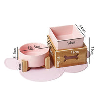 HKM-3517117 Double Ceramic Dog Food Bowl with Wooden Base ¨C 900 ml Capacity for Enhanced Feeding Comfort