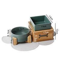 HKM-3517117 Double Ceramic Dog Food Bowl with Wooden Base ¨C 900 ml Capacity for Enhanced Feeding Comfort