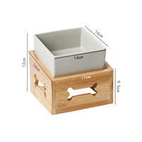 HKM-3517117 Double Ceramic Dog Food Bowl with Wooden Base ¨C 900 ml Capacity for Enhanced Feeding Comfort
