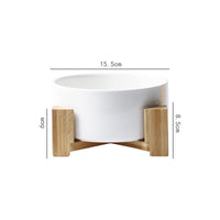 HKM-3517117 Double Ceramic Dog Food Bowl with Wooden Base ¨C 900 ml Capacity for Enhanced Feeding Comfort