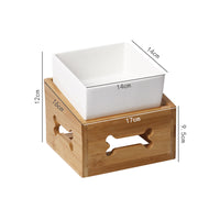 HKM-3517117 Double Ceramic Dog Food Bowl with Wooden Base ¨C 900 ml Capacity for Enhanced Feeding Comfort