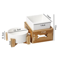 HKM-3517117 Double Ceramic Dog Food Bowl with Wooden Base ¨C 900 ml Capacity for Enhanced Feeding Comfort