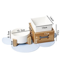HKM-3517117 Double Ceramic Dog Food Bowl with Wooden Base ¨C 900 ml Capacity for Enhanced Feeding Comfort