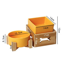 HKM-3517117 Double Ceramic Dog Food Bowl with Wooden Base ¨C 900 ml Capacity for Enhanced Feeding Comfort