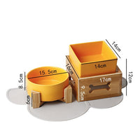 HKM-3517117 Double Ceramic Dog Food Bowl with Wooden Base ¨C 900 ml Capacity for Enhanced Feeding Comfort