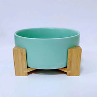 HKM-3517117 Double Ceramic Dog Food Bowl with Wooden Base ¨C 900 ml Capacity for Enhanced Feeding Comfort