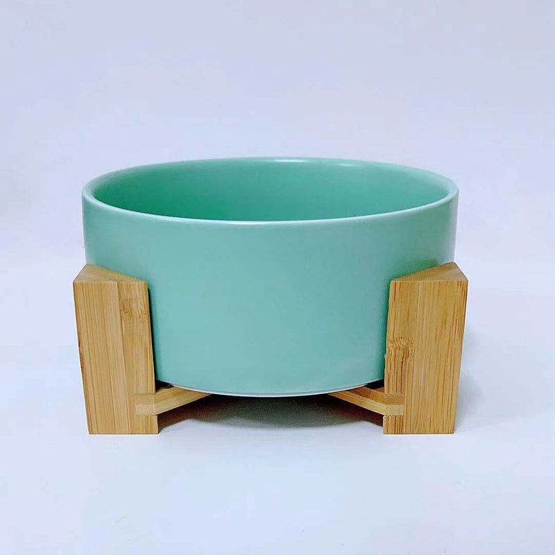 HKM-3517117 Double Ceramic Dog Food Bowl with Wooden Base ¨C 900 ml Capacity for Enhanced Feeding Comfort