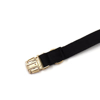 HKM-3518781 Sleek Black Velvet Anti-Lost Dog Collar with Gold Buckle