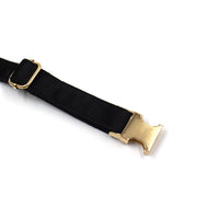 HKM-3518781 Sleek Black Velvet Anti-Lost Dog Collar with Gold Buckle