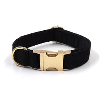 HKM-3518781 Sleek Black Velvet Anti-Lost Dog Collar with Gold Buckle