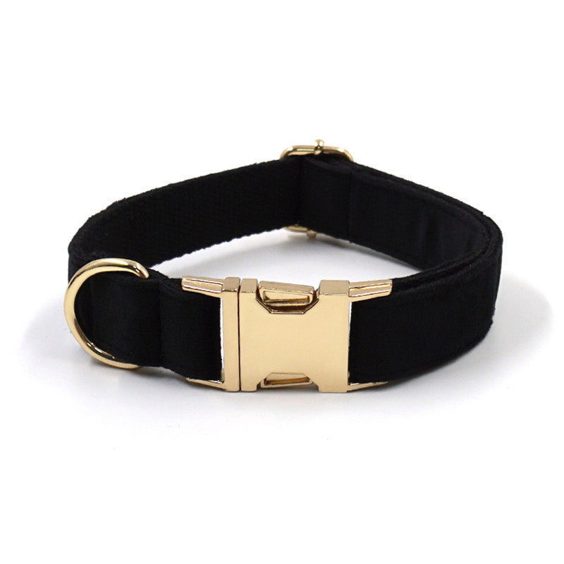 HKM-3518781 Sleek Black Velvet Anti-Lost Dog Collar with Gold Buckle