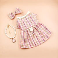 HKM-3521085 Pink Pearl Collar Pet Clothes Suit with Floral Detail for Dogs and Cats - Various Sizes Available