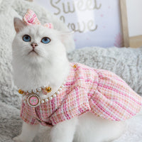 HKM-3521085 Pink Pearl Collar Pet Clothes Suit with Floral Detail for Dogs and Cats - Various Sizes Available