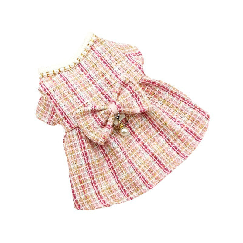 HKM-3521085 Pink Pearl Collar Pet Clothes Suit with Floral Detail for Dogs and Cats - Various Sizes Available
