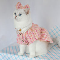HKM-3521085 Pink Pearl Collar Pet Clothes Suit with Floral Detail for Dogs and Cats - Various Sizes Available