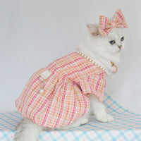 HKM-3521085 Pink Pearl Collar Pet Clothes Suit with Floral Detail for Dogs and Cats - Various Sizes Available