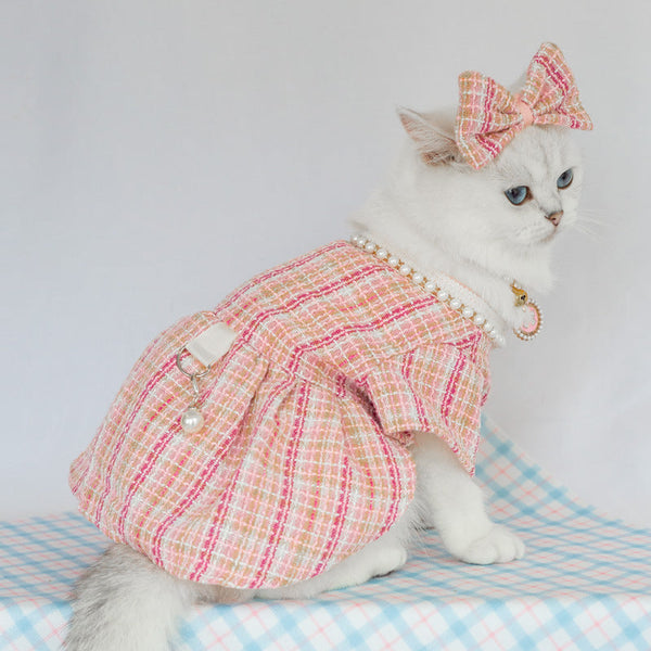 HKM-3521085 Pink Pearl Collar Pet Clothes Suit with Floral Detail for Dogs and Cats - Various Sizes Available