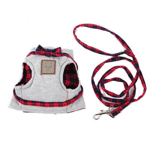 HKM-352211 Kitty Cat Harness with Leash - Comfortable Knitted Fabric & Cotton Cloth - Multiple Sizes Available