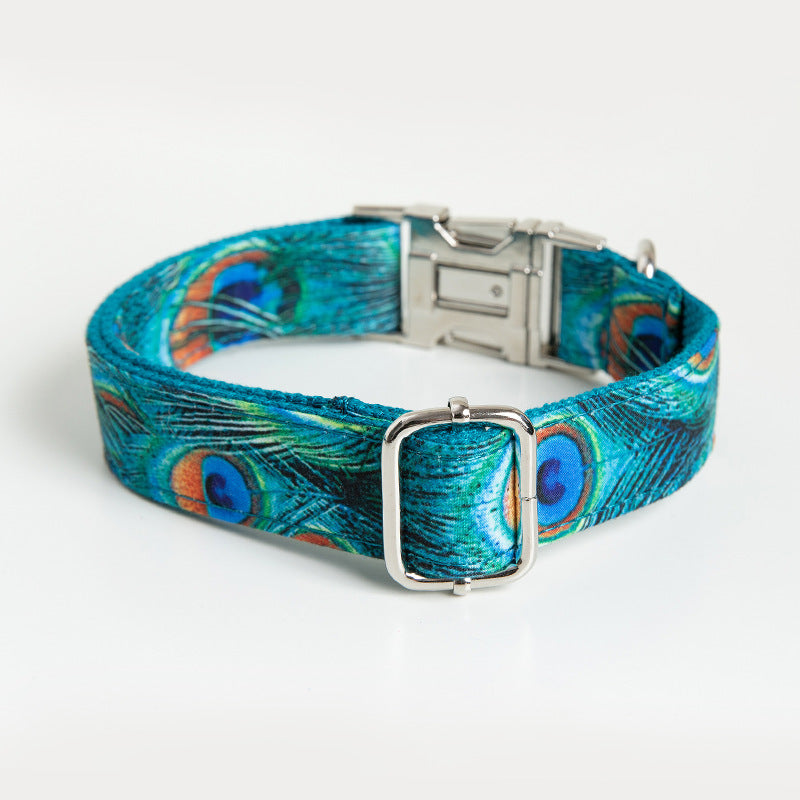 HKM-3522493 Zinc Alloy Peacock Dog Collar with Towing Rope for Large Breeds