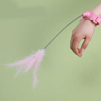 HKM-3524669 Feathered Cat Teaser Wand - Simple Stylish Pet Toy in Pink and Blue