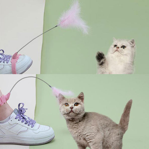 HKM-3524669 Feathered Cat Teaser Wand - Simple Stylish Pet Toy in Pink and Blue