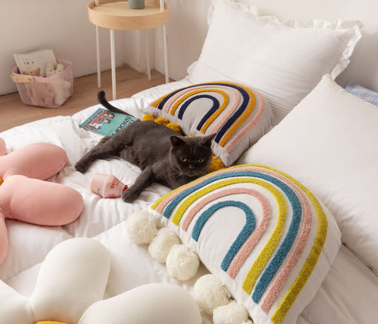 HKM-352467 Cotton Rainbow Embroidered Bedside Pillow for Kids' Rooms