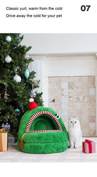 HKM-3524925 Cozy Green Tea Yurt Cat Nest with Removable Washable Cover