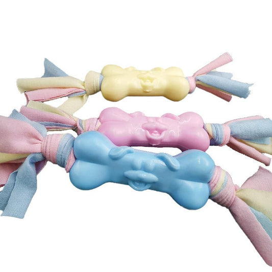 HKM-352531 Dog Molar Relief Toy - TPR and Cotton Soft Bone with Cloth Strips for Stress Reduction and Dental Care