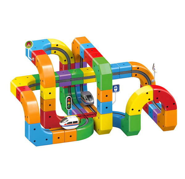 HKM-352595 Electric Magnetic Track Mini Train Toy Set for Kids - DIY Assembly, 3D Cube Design, USB Rechargeable