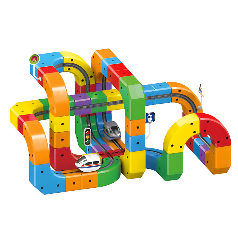 HKM-352595 Electric Magnetic Track Mini Train Toy Set for Kids - DIY Assembly, 3D Cube Design, USB Rechargeable