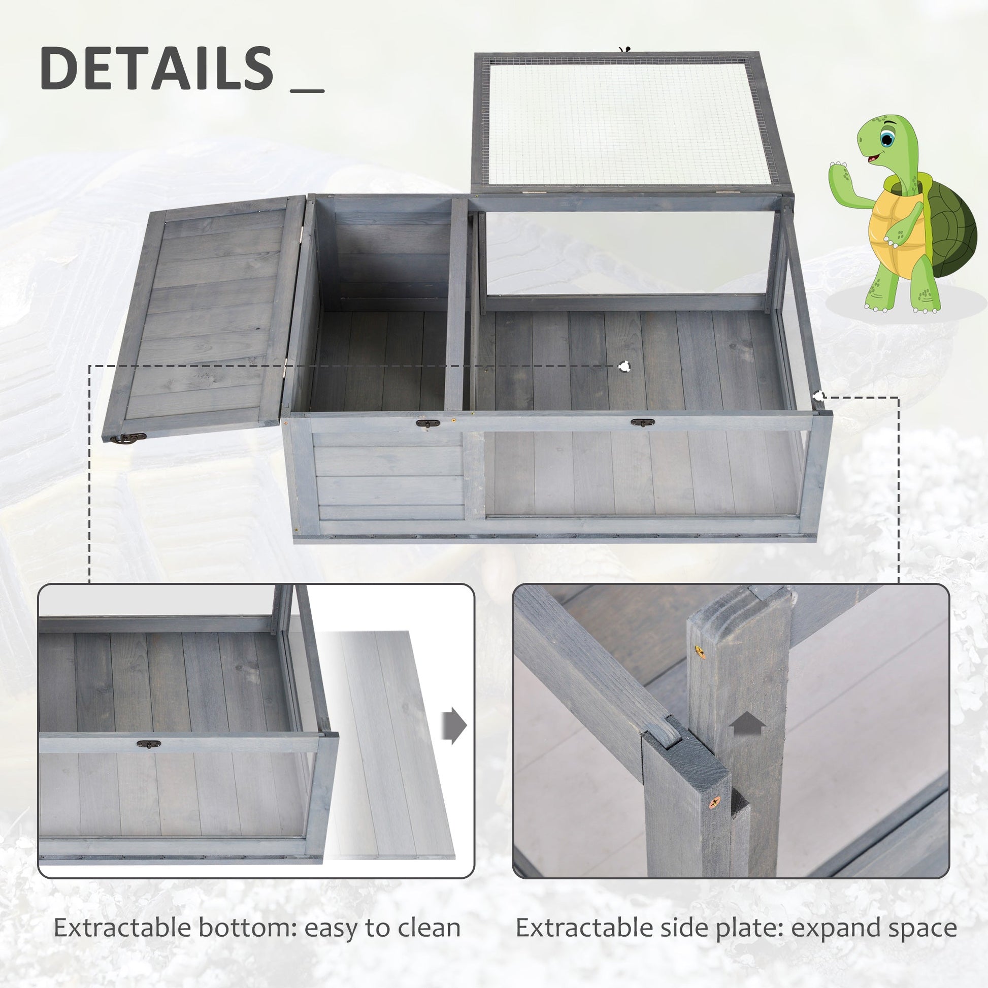 HKM-3526333 3-Window Reptile Cage with Slide-Out Tray for Turtles and Small Animals