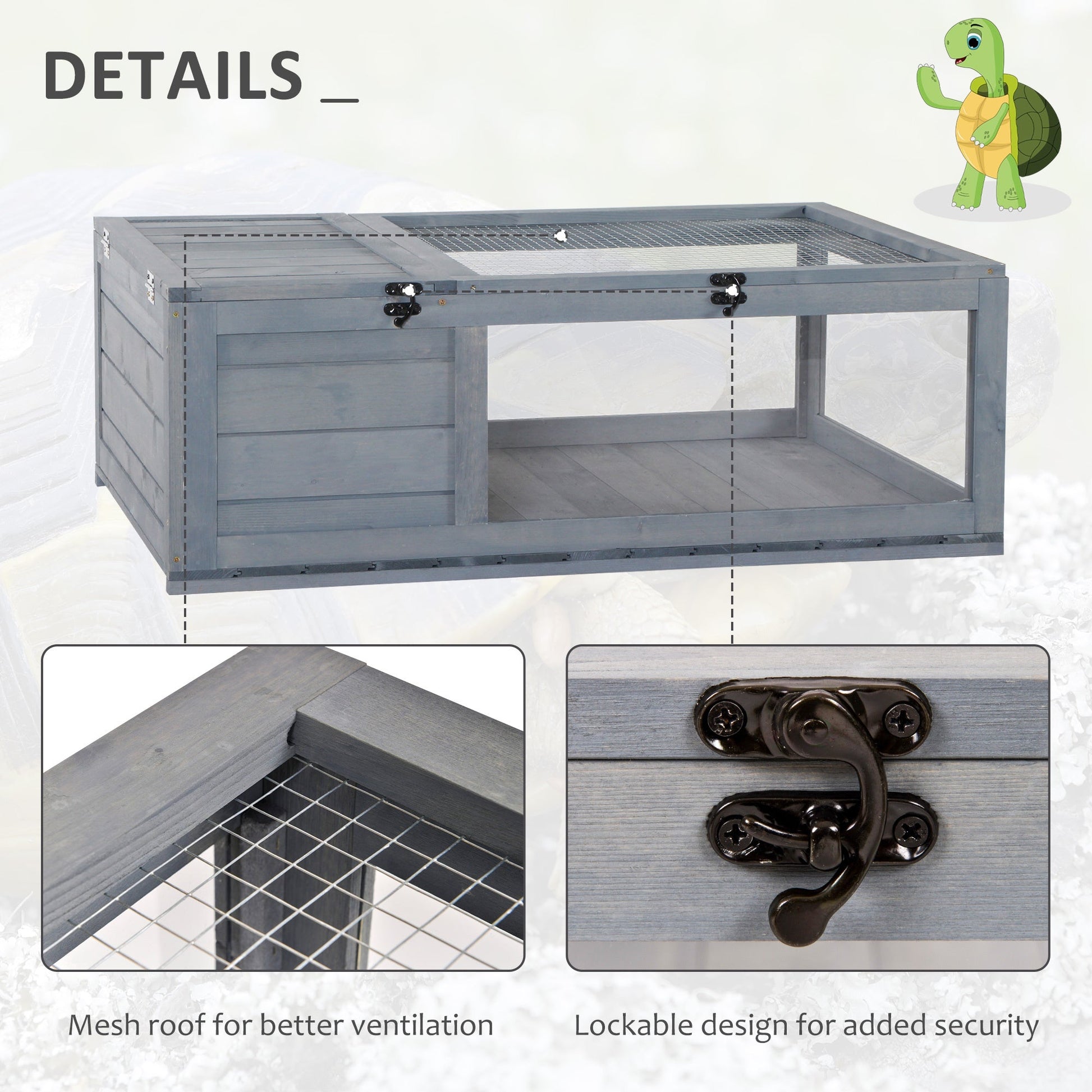HKM-3526333 3-Window Reptile Cage with Slide-Out Tray for Turtles and Small Animals