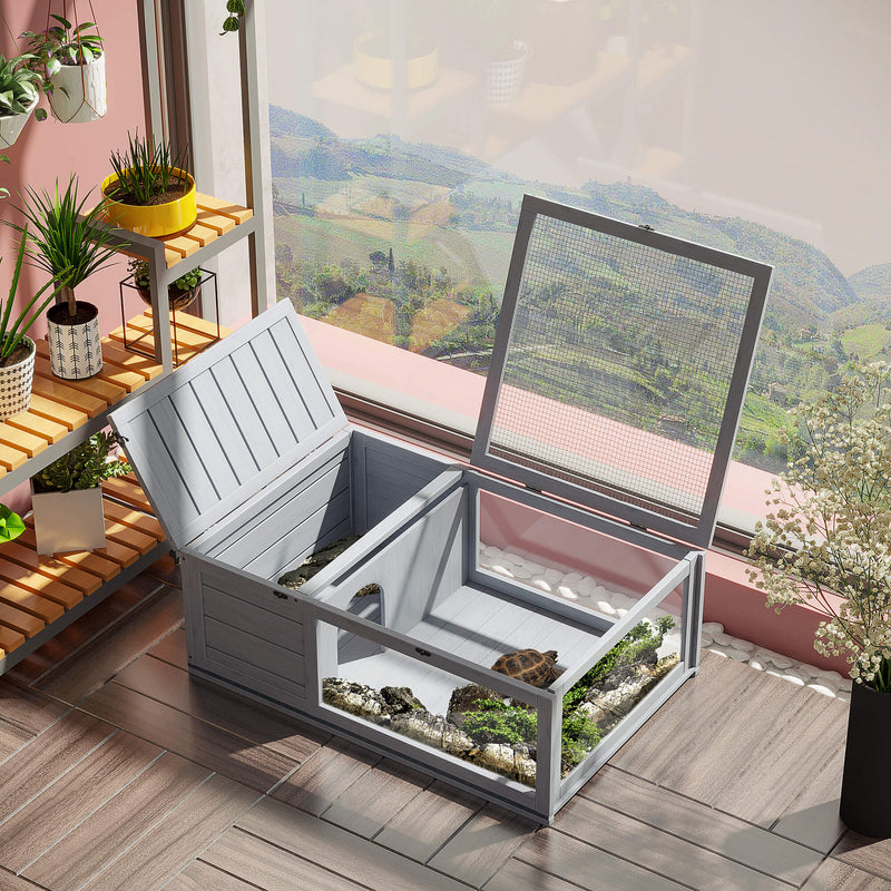 HKM-3526333 3-Window Reptile Cage with Slide-Out Tray for Turtles and Small Animals