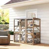 HKM-3526717 Outdoor Cat Catio Enclosure with Cat Box and Jump Platforms for Safe Playtime