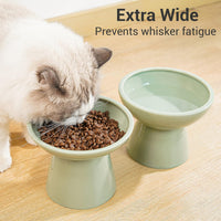 HKM-3526845 Elevated Extra Wide Ceramic Cat Food and Water Bowls for Better Digestion and Whisker Comfort