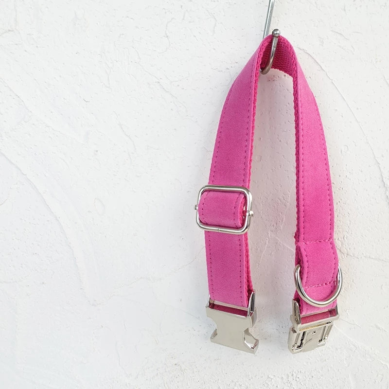HKM-3528253 Pink Velvet Adjustable Dog Collar - Comfortable Polyester Pet Leash for XS to XL Sizes