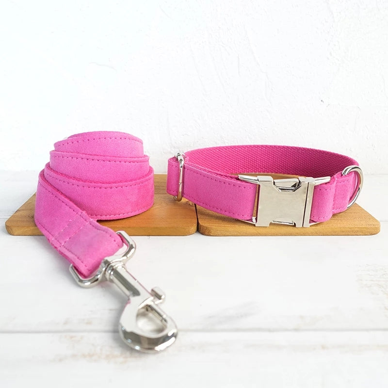HKM-3528253 Pink Velvet Adjustable Dog Collar - Comfortable Polyester Pet Leash for XS to XL Sizes