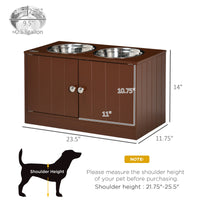 HKM-3528637 Raised Dog Bowl Stand with Storage Cabinet for Large Dogs - Brown MDF and Stainless Steel Feeding Station