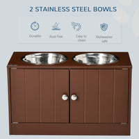 HKM-3528637 Raised Dog Bowl Stand with Storage Cabinet for Large Dogs - Brown MDF and Stainless Steel Feeding Station