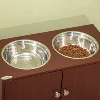 HKM-3528637 Raised Dog Bowl Stand with Storage Cabinet for Large Dogs - Brown MDF and Stainless Steel Feeding Station