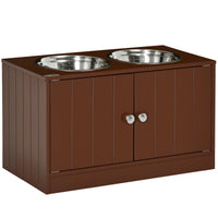 HKM-3528637 Raised Dog Bowl Stand with Storage Cabinet for Large Dogs - Brown MDF and Stainless Steel Feeding Station