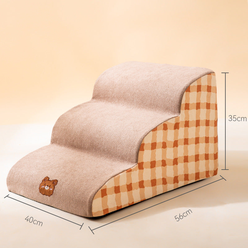 HKM-3531709 Removable Sponge Pet Stairs for Small Dogs - Corduroy and Velvet Design, 40 x 72 x 40 cm