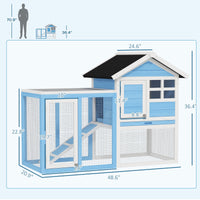 HKM-3532093 48" Outdoor Wooden Rabbit Hutch with Waterproof Roof and Removable Tray, Light Blue